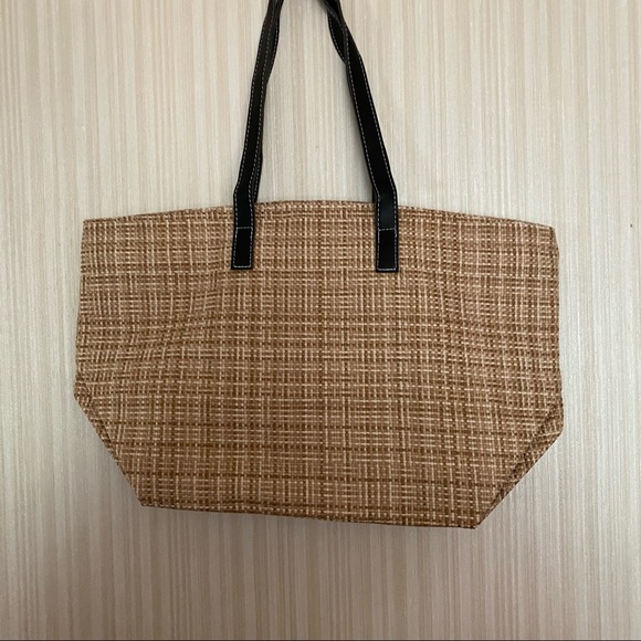 Beige/Tan Tweed Woven Tote Bag Faux Leather Handles NWOT - Picture 5 of 5